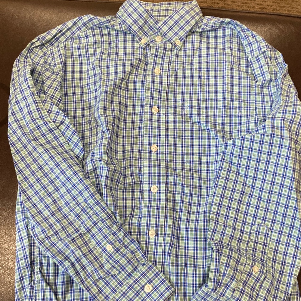 Vineyard Vines Blue and Green Plaid Button-Down Shirt